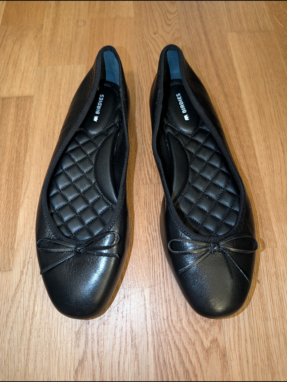 Birdies Hummingbird Black Leather Ballet Flats with Bow
